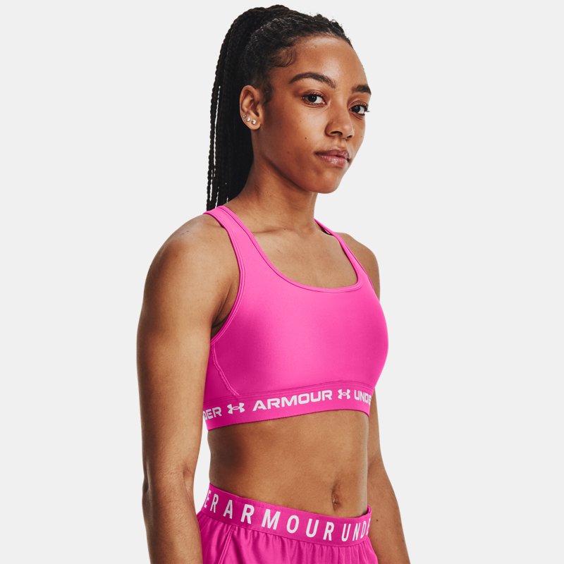 Under Armour Women's Armour® Mid Crossback Sports Bra Rebel Pink / White M